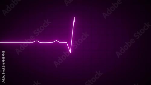 Glowing purple neon heartbeat pulse rate line. Health and Medical concept. EKG Pulse Wave, cardiogram and rhythm photo