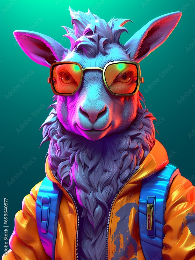 Goat cyberpunk colorful 3d blender generated ai