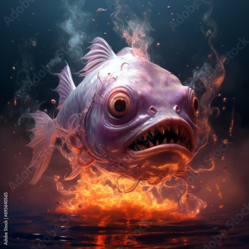 a fish with flames coming out of it