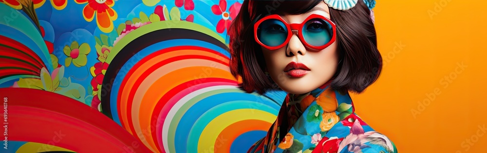 Fashionable asian woman on colorful background Fashionable asian woman on colorful background