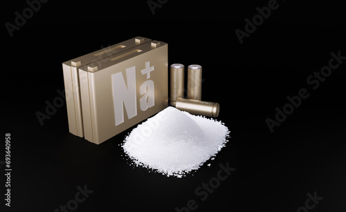 sodium ion battery placed with salt cubes  photo