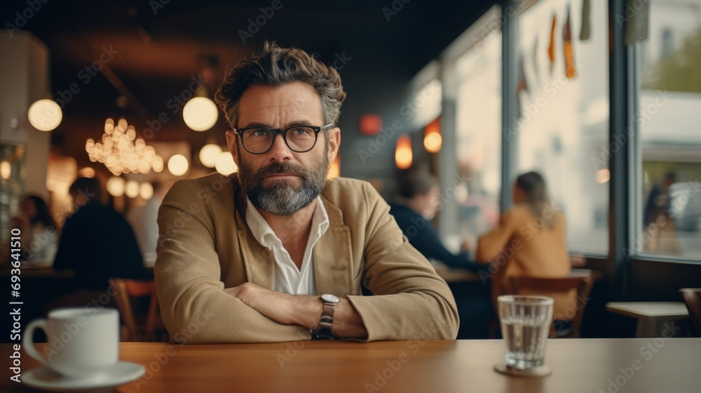 Thoughtful man sitting in a cafe Thoughtful man sitting in a cafe