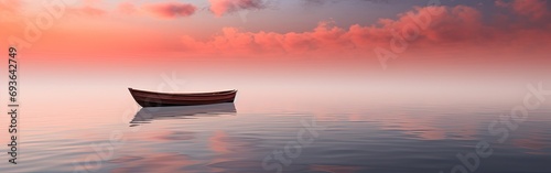 A lonely boat on quiet water in the morning
