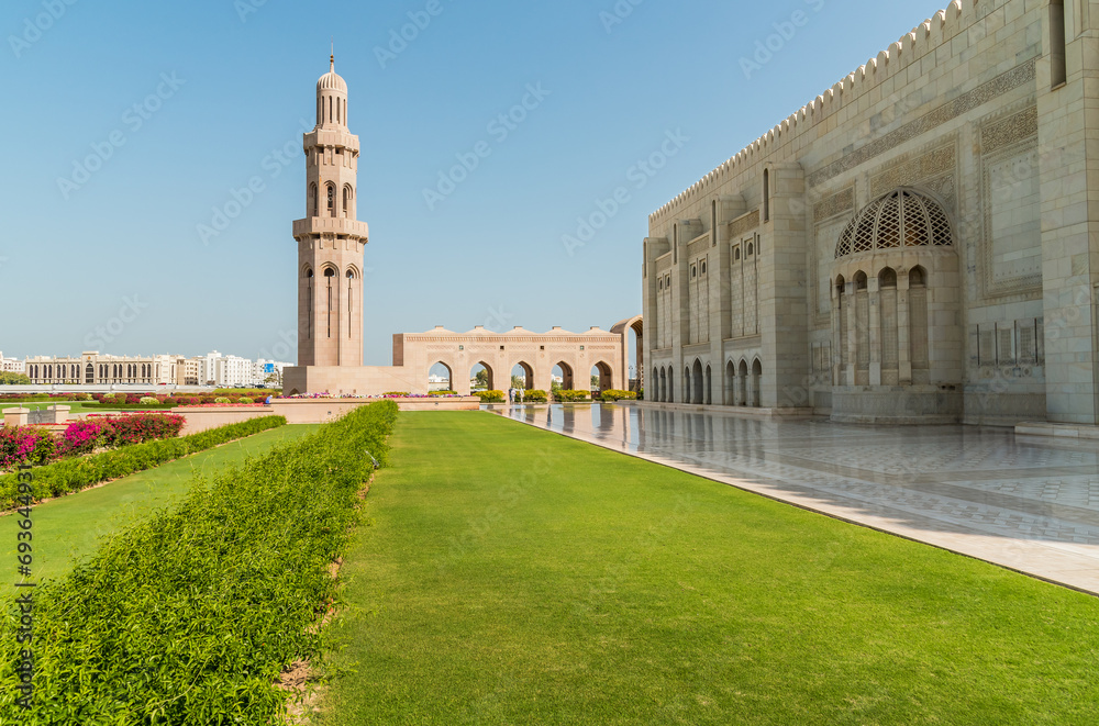 Minaret of the Sultan Qaboos Grand Mosque in Muscat, Oman, Middle East