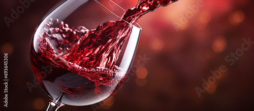 Wine Art: Fascinating Detail of Red Wine Poured into the Glass, Exploring the Magic of Flavors.
The Charm of Red Wine, An Engaging Close-up That Reveals All Its Elegance. photo