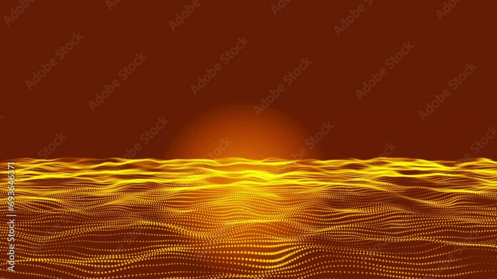 Futuristic yellow trapcode form wave animated background. Abstract technology wavy animation. 3D technology 4k motion video