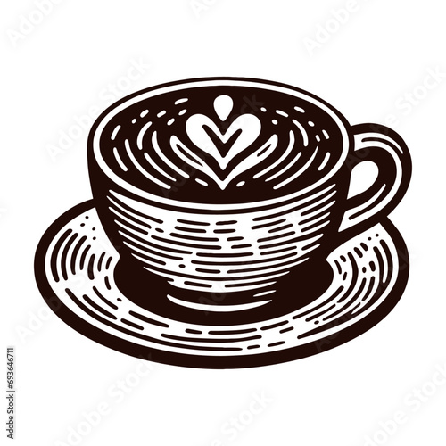 cup of coffee with heart vector sketch
