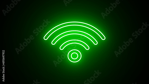 Glowing green neon wireless illustration sign. Wireless and wifi icon or sign for remote internet access. Signal symbol. Wi-Fi wireless internet signal flat icon for apps