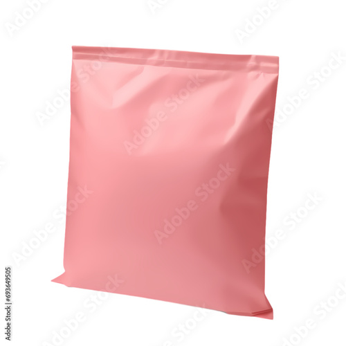 Blank pink plastic packaging bag isolated on transparent background