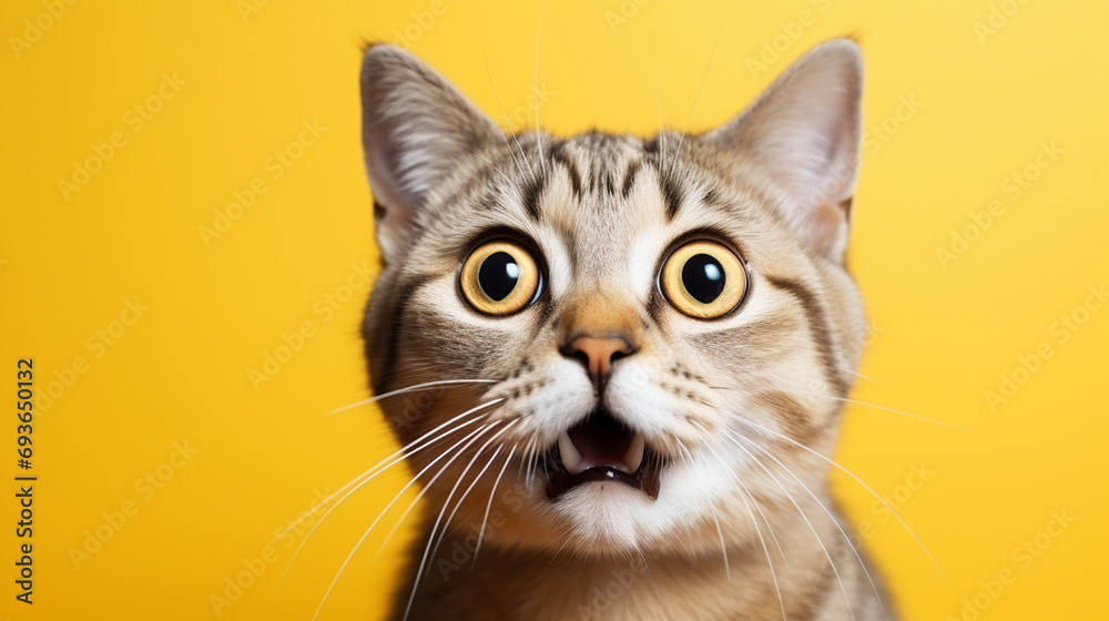 Portrait of a british shorthair cat on yellow background