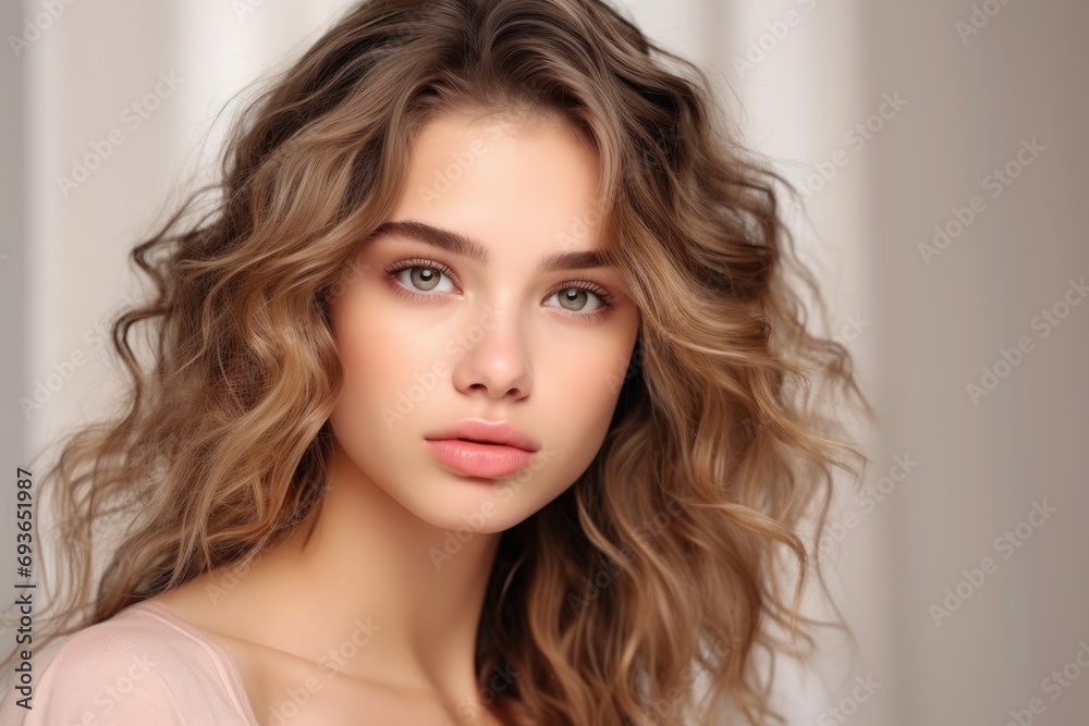 Natural Make Up: Portrait of a Young Beautiful Model Girl with Natural Beauty and Fashion-style Make Up on Her Face Natural Make Up: Portrait of a Young Beautiful Model Girl with Natural Beauty and Fashion-style Make Up on Her Face