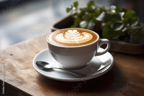 Flat White Coffee in a Cozy Cafe Ambiance. Enjoy Cup of Espresso on the Table with Friends or Alone in the Best Eateries