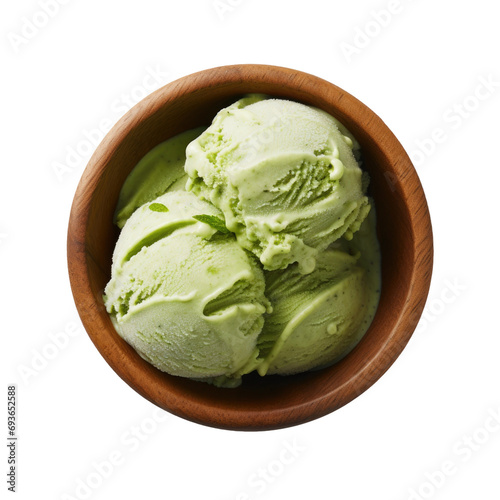 Delicious Bowl of Matcha Ice Cream Isolated on a Transparent Background 