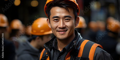 smilimg Asian worker builder photo