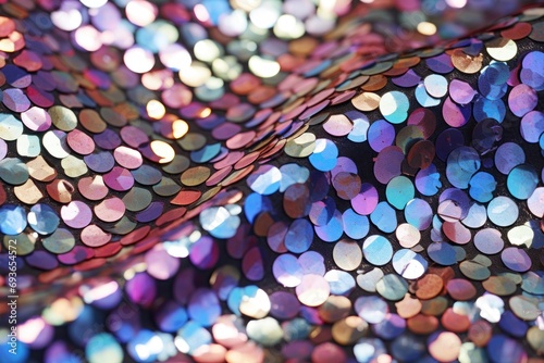 Shimmering sequin fabric with iridescent colors and a sparkling surface.