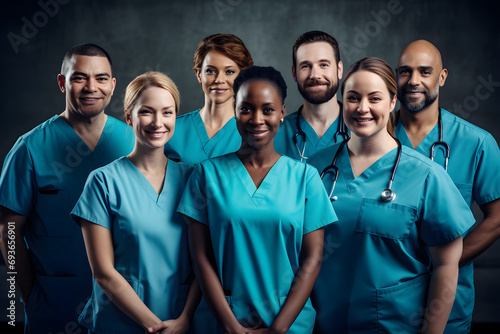 Portrait of smiling Multi-Cultural Medical Team Standing In Hospital