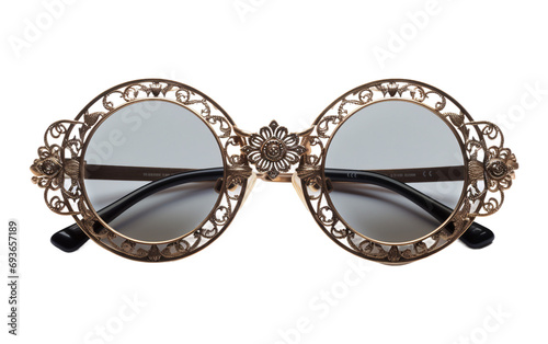 Retro-Inspired Round Glasses: Capturing Intricate Filigree Essence Isolated on Transparent Background PNG.