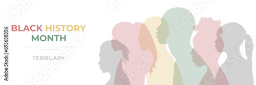 Black History Month.Illustration with silhouettes of African men and women.