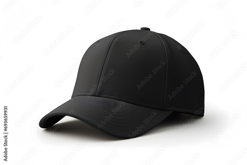 Black baseball cap mock up isolated on white background - obrazy, fototapety, plakaty 