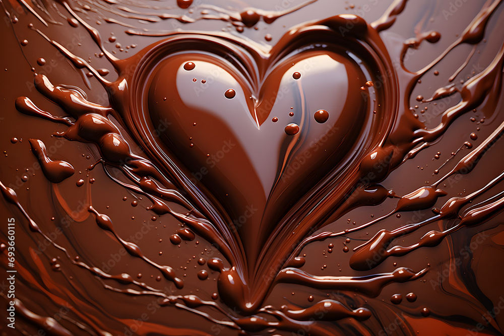 Melted milk chocolate in heart shape background Melted milk chocolate in heart shape background