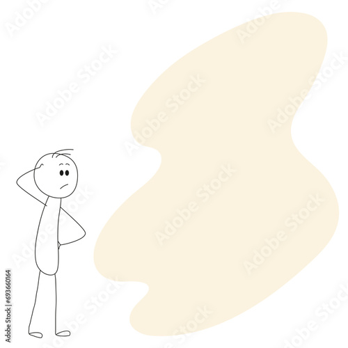 Template with a boy standing and scratching his head, confused about something. Cartoon vector illustration with copy space. photo