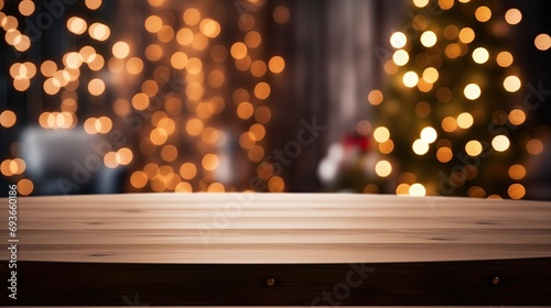 Empty Wooden Table For Product Display in A Blurred Background