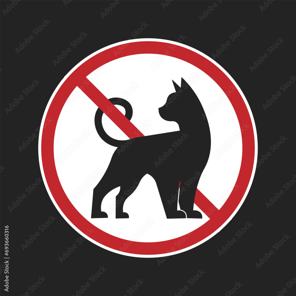 Obraz premium Isolated printable label design sign of pets not allow, no pet allowed, animal do not enter sign with illustration black cat in red circle crossed out