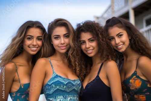 Young attractive women posing at the beach photo