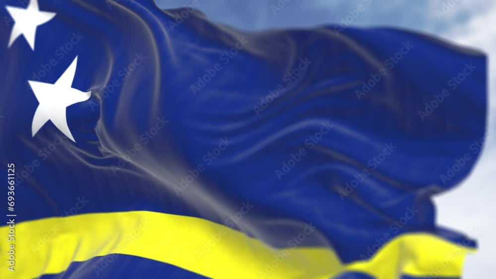 Close-up of Curacao flag waving in the wind Close-up of Curacao flag waving in the wind