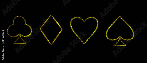 Casino Playing card suit clubs (♣), diamonds (♦), hearts (♥), and spades (♠).casino golden suits  photo