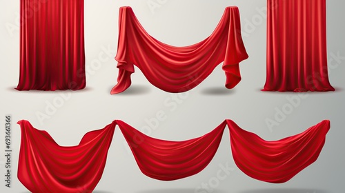 Set with beautiful red curtains on white background. generate AI