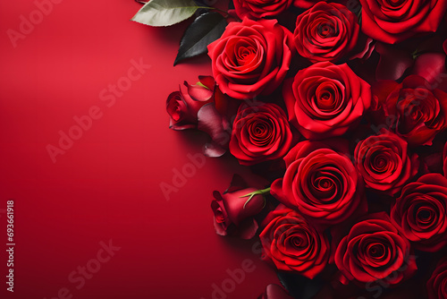 bouquet of red roses on a red background 