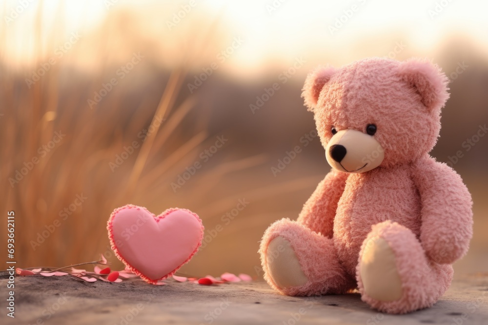 Teddy Bear and Heart-Shaped Box on Valentines Day