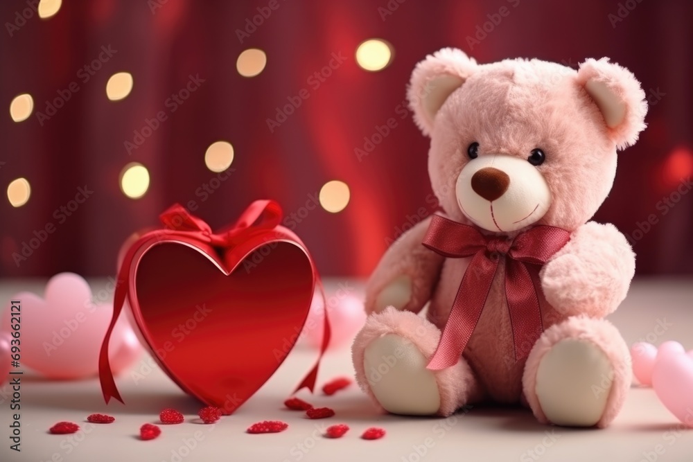 Teddy Bear and Heart-Shaped Box on Valentines Day Teddy Bear and Heart-Shaped Box on Valentines Day