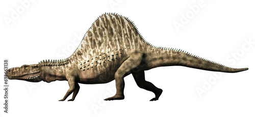 Arizonasaurus, a genus of extinct reptile, known for having sail made of tall neural spines, was a ctenosauriscid archosaur that lived during the Middle Triassic period. 3D Rendering.