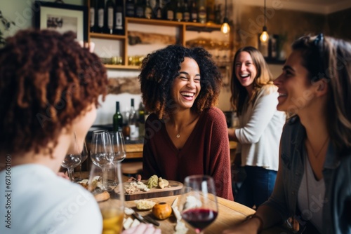 Smiling young and diverse young people sitting in restaurant