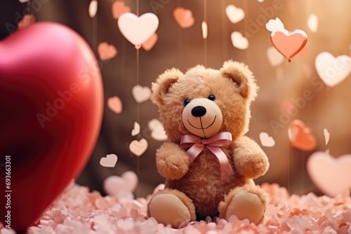 Teddy Bear and Heart-Shaped Box on Valentines Day