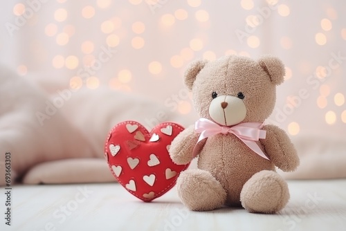Teddy Bear and Heart-Shaped Box on Valentines Day