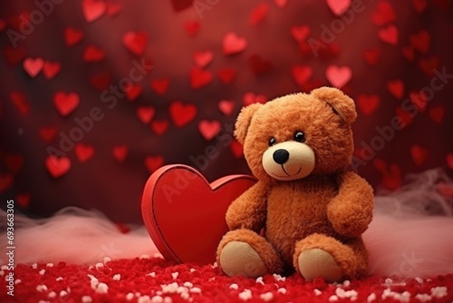 Teddy Bear and Heart-Shaped Box on Valentines Day