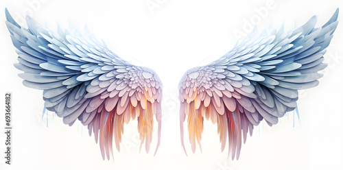 Beautiful magic watercolor angel wings isolated on white background photo