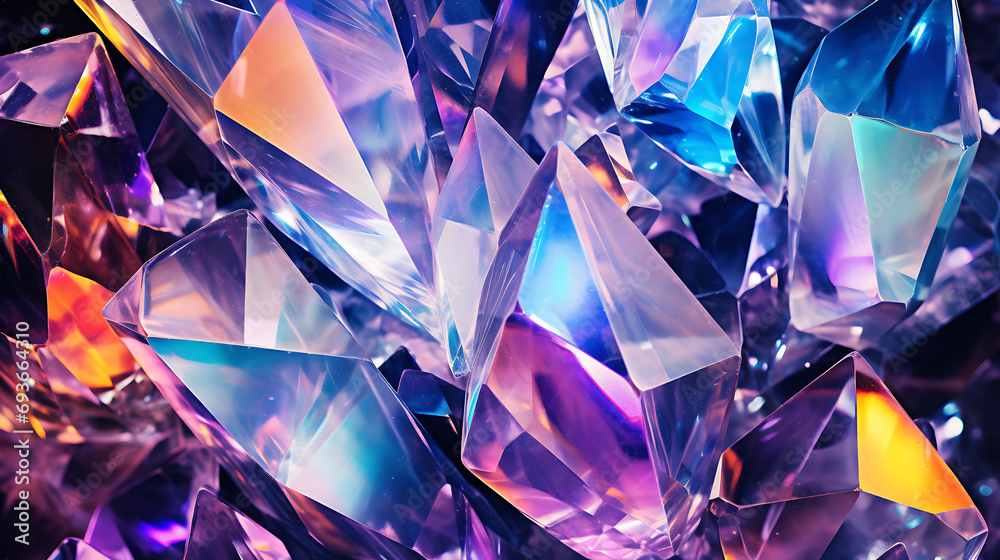 Abstract crystal background. Diamond gemstone prism texture. Brilliant iridescent rainbow refraction. Gem stone rock glass crystal golographic background Abstract crystal background. Diamond gemstone prism texture. Brilliant iridescent rainbow refraction. Gem stone rock glass crystal golographic background