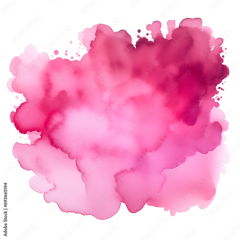 Abstract pink watercolor background. Watercolor pink color splash in a shape of a cloud. Pink blot spray, splatter isolated on white. Valentine’s Day romance, love graphic resource element by Vita