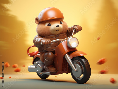 A Cute 3D Beaver Riding a Motorcycle