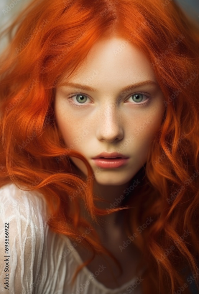 Young red hair natural beauty fashion model girl