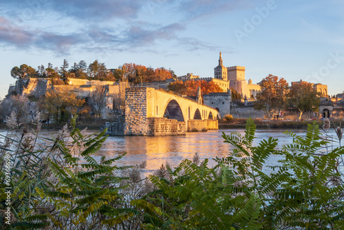Avignon city and his Saint Benezet bridge over Rhone river. Photography taken in France in autumn photo