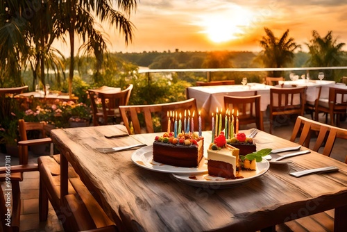 birthday celebration in resort at sunset