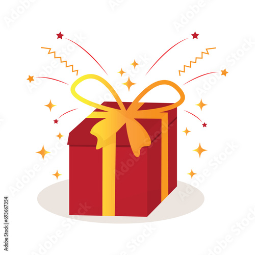 Vector illustration of surprise red gift box. Red gift box valentine, doorprize box.Flat illustration