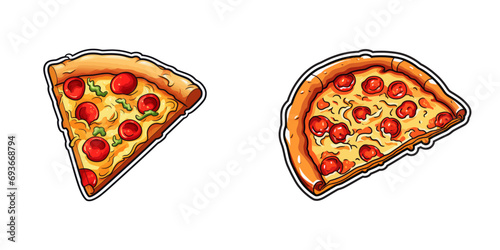 Pizza sticker. Cartoon vector illustration