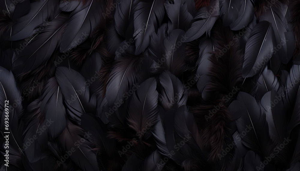 Detailed black feathers texture background digital art showcasing grand bird feathers