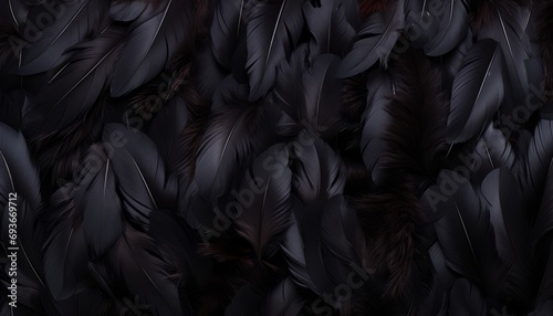 Detailed black feathers texture background digital art showcasing grand bird feathers